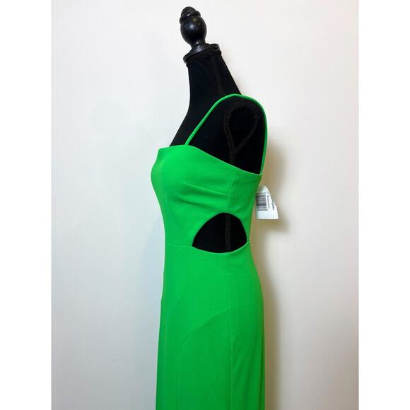 Aqua Formal Cut Out Crepe Gown Pencil Maxi Dress in Green Size 4 Side Slit Lined - Picture 5 of 7